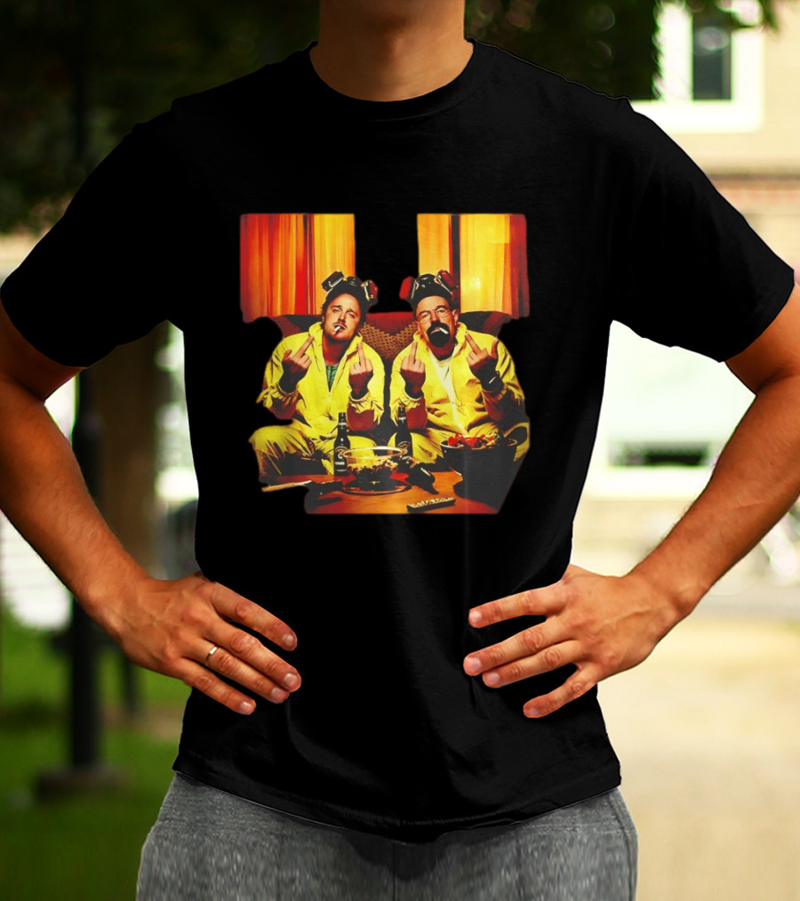 Jesse Pinkman Walter White Breaking Bad Flipping The Bird Yellow Hazmat Suits T-Shirt