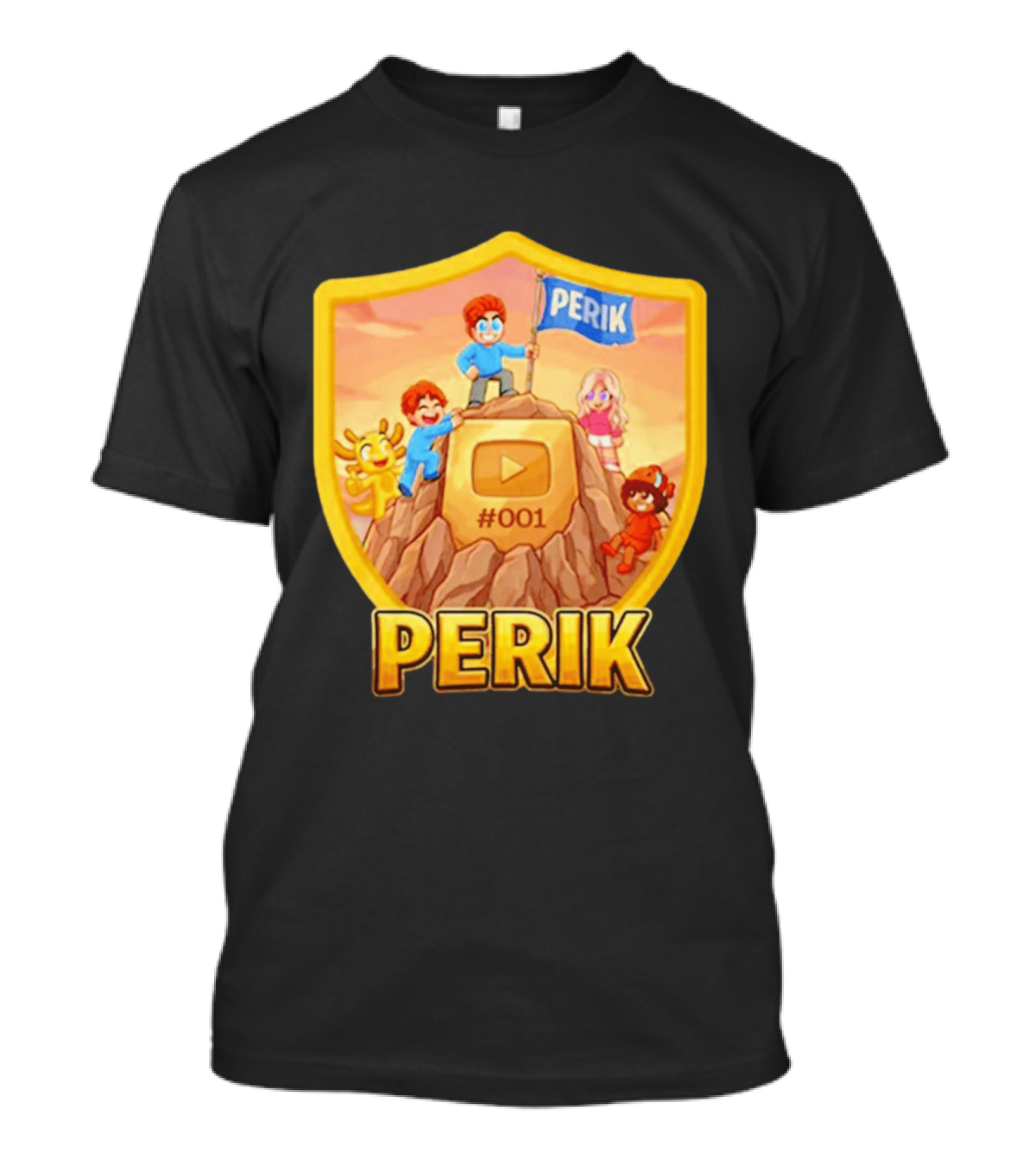 Perik #001 Cartoon Characters On Mountain With YouTube Play Button Image T-Shirt