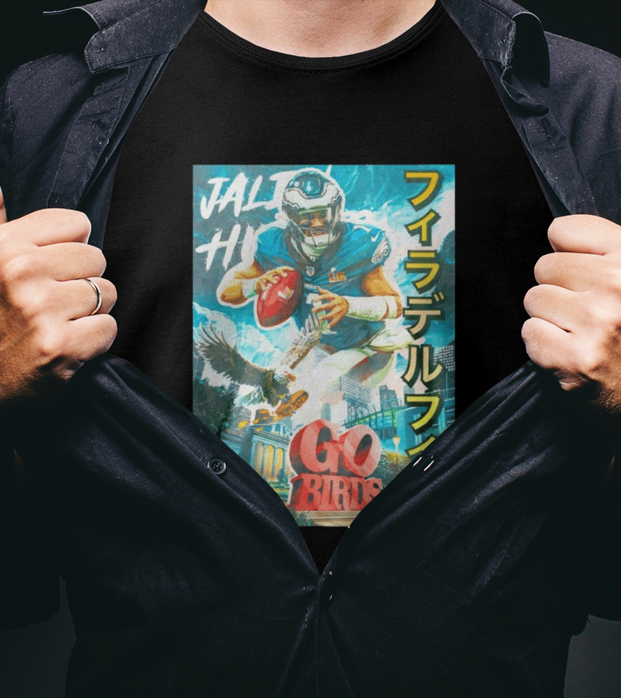 Jalen Hurts Philadelphia Eagles Go Birds Japanese Text Topps T-Shirt