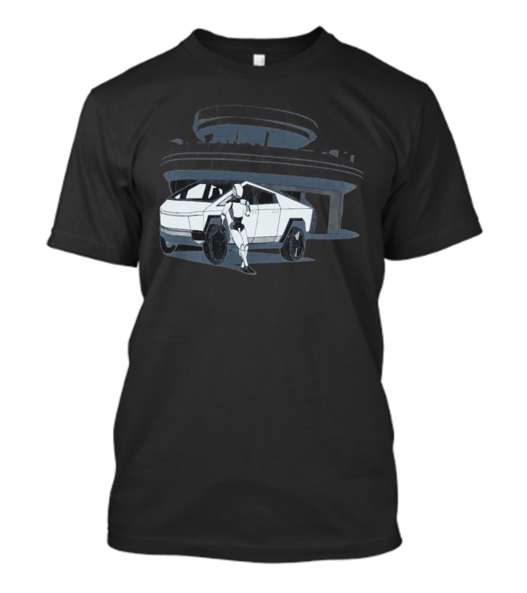 Tesla Cybertruck And Robot At Space Age Coffee Counter T-Shirt