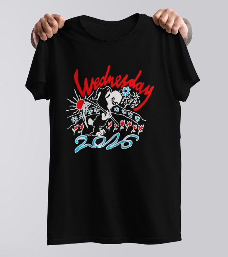 Wednesday 2026 Red Sun Blue Flowers Tour T-Shirt
