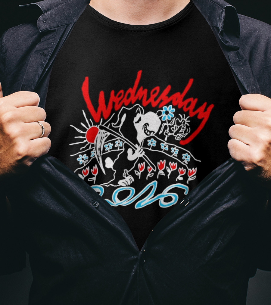 Wednesday 2026 Red Sun Blue Flowers Tour T-Shirt