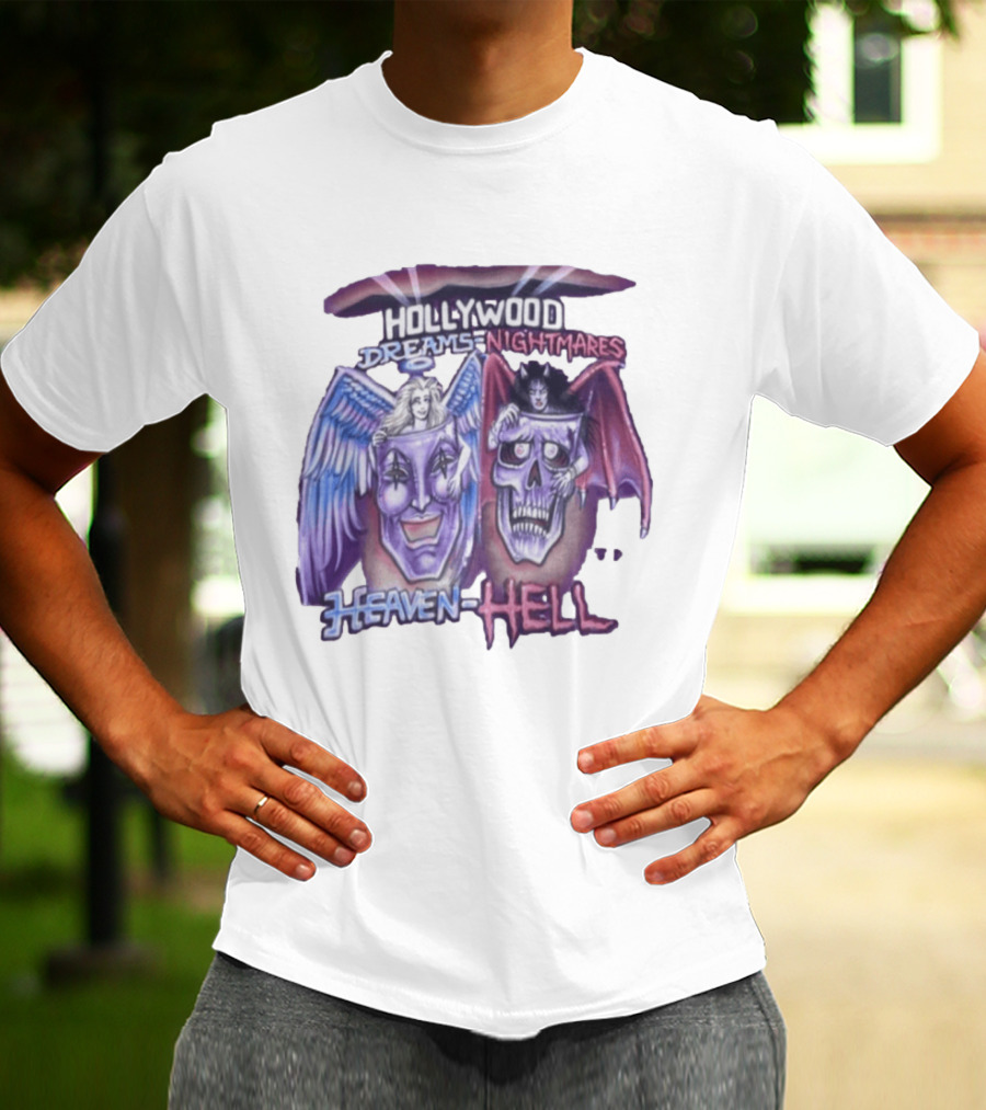 Hollywood Dreams Nightmares Heaven Hell Angel And Demon Skulls T-Shirt