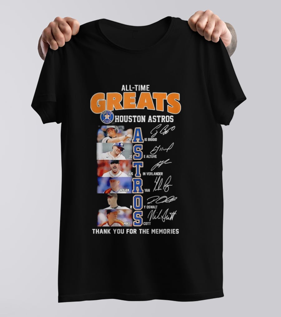 All Time Greats Houston Astros Names Signatures Thank You For The Memories T-Shirt