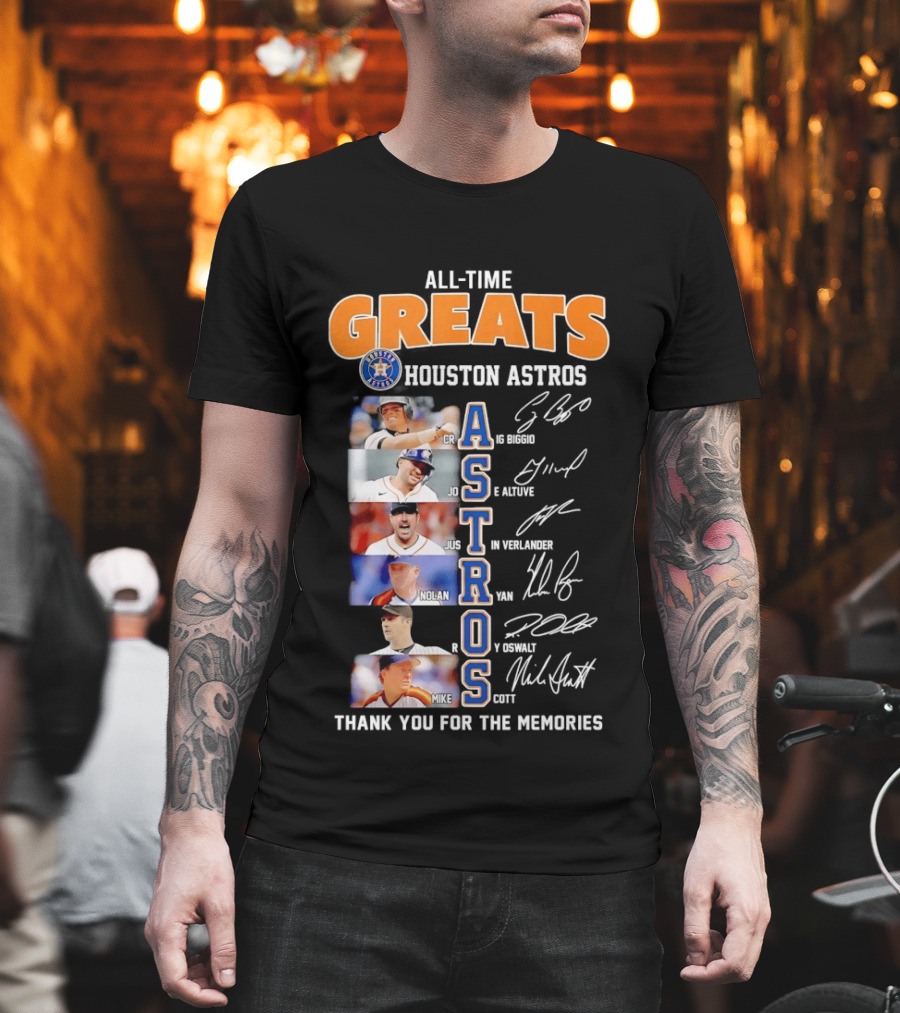 All Time Greats Houston Astros Names Signatures Thank You For The Memories T-Shirt