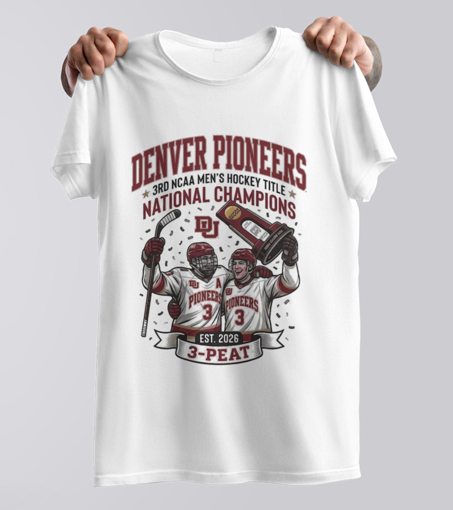 Denver Pioneers 3rd NCAA Men's Hockey Title National Champions 1985 1996 3 Peat T-Shirt