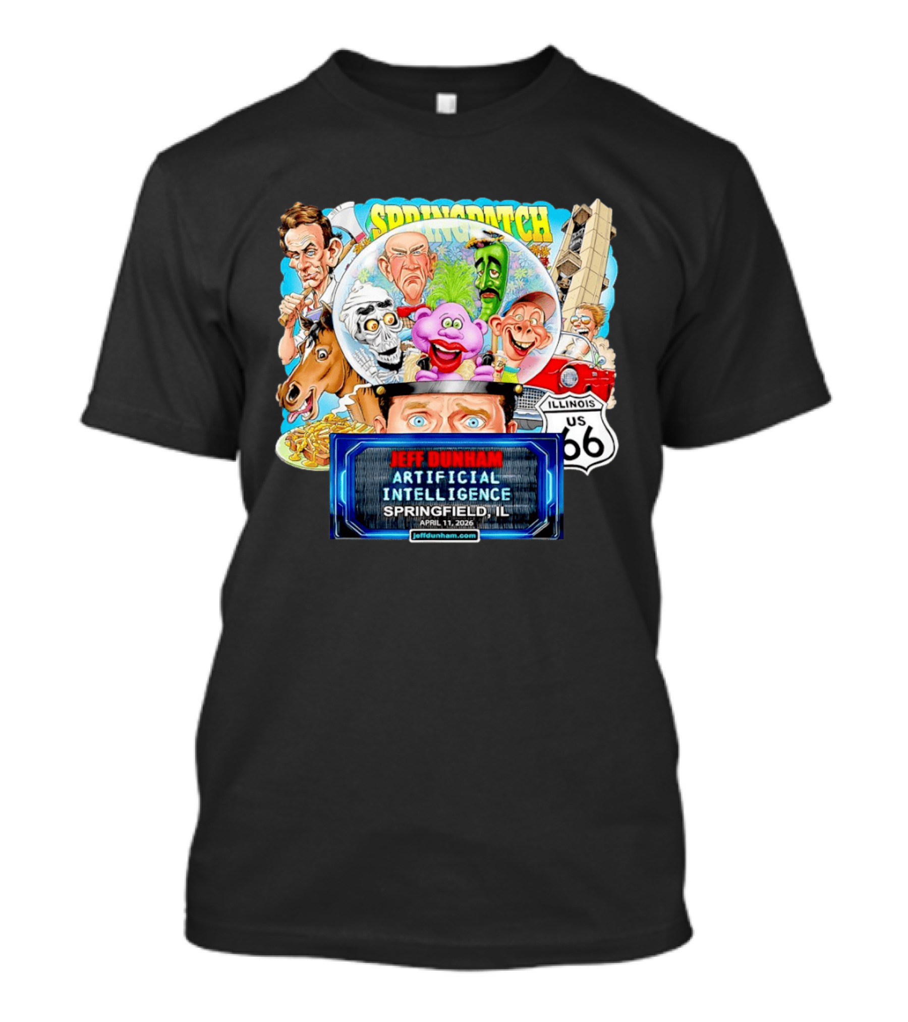 Jeff Dunham Artificial Intelligence Tour Springfield IL Illinois US 66 Characters T-Shirt