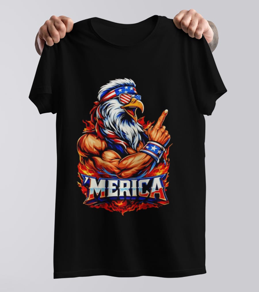 Patriotic Mullet Eagle 'Merica USA Flag Bandana And Sunglasses T-Shirt