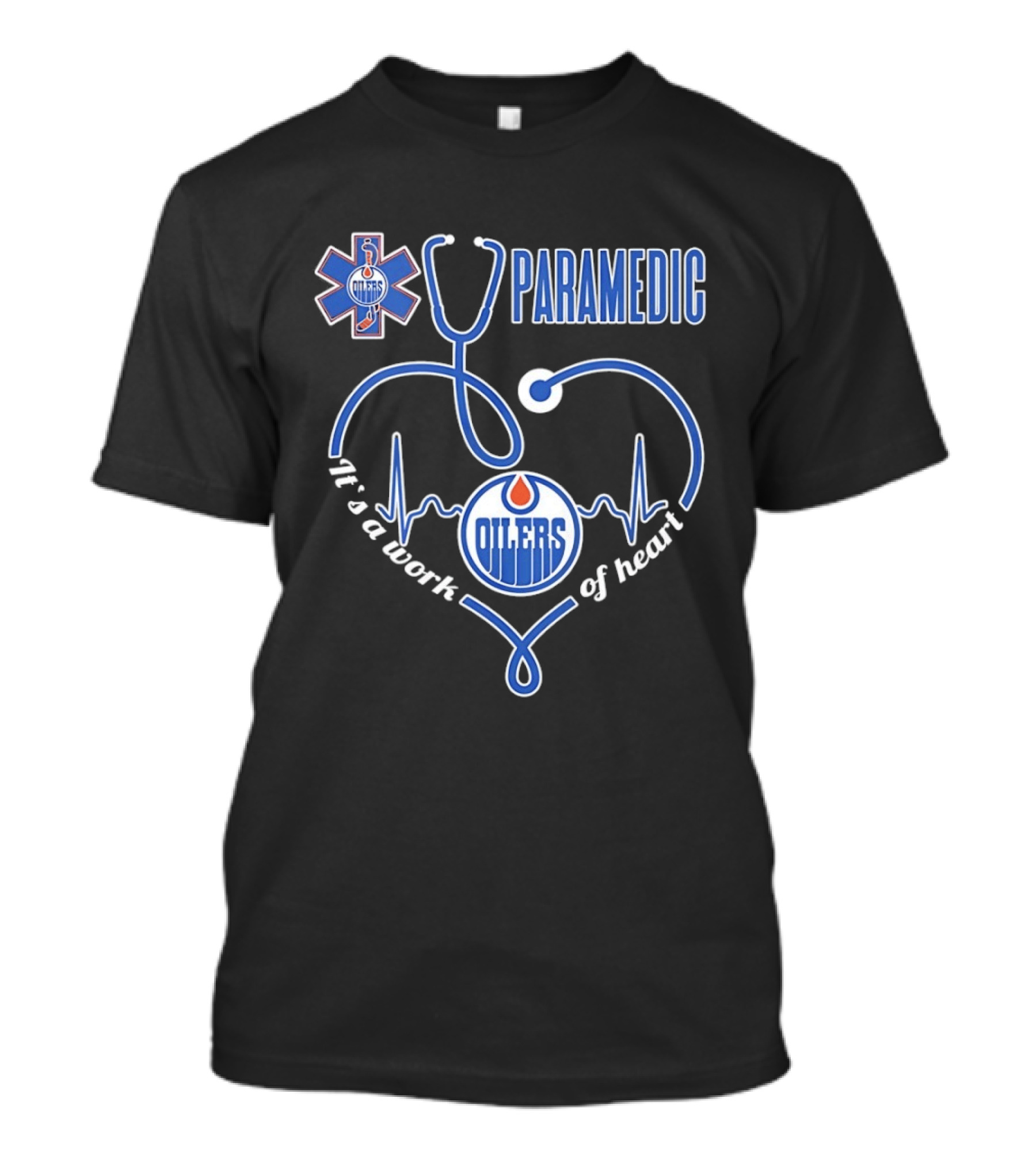 Edmonton Oilers Paramedic It's A Work Of Heart Stethoscope Medical T-Shirt