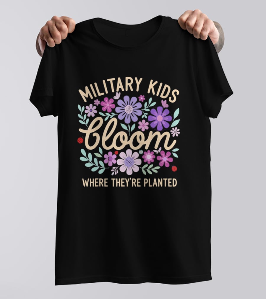 Military Kids Bloom Where They're Planted Purple Floral Dandelion T-Shirt