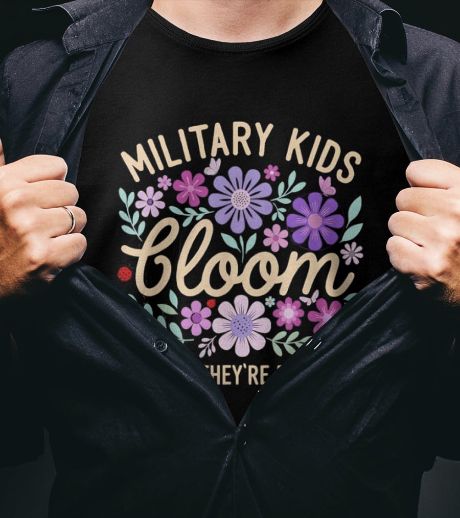 Military Kids Bloom Where They're Planted Purple Floral Dandelion T-Shirt