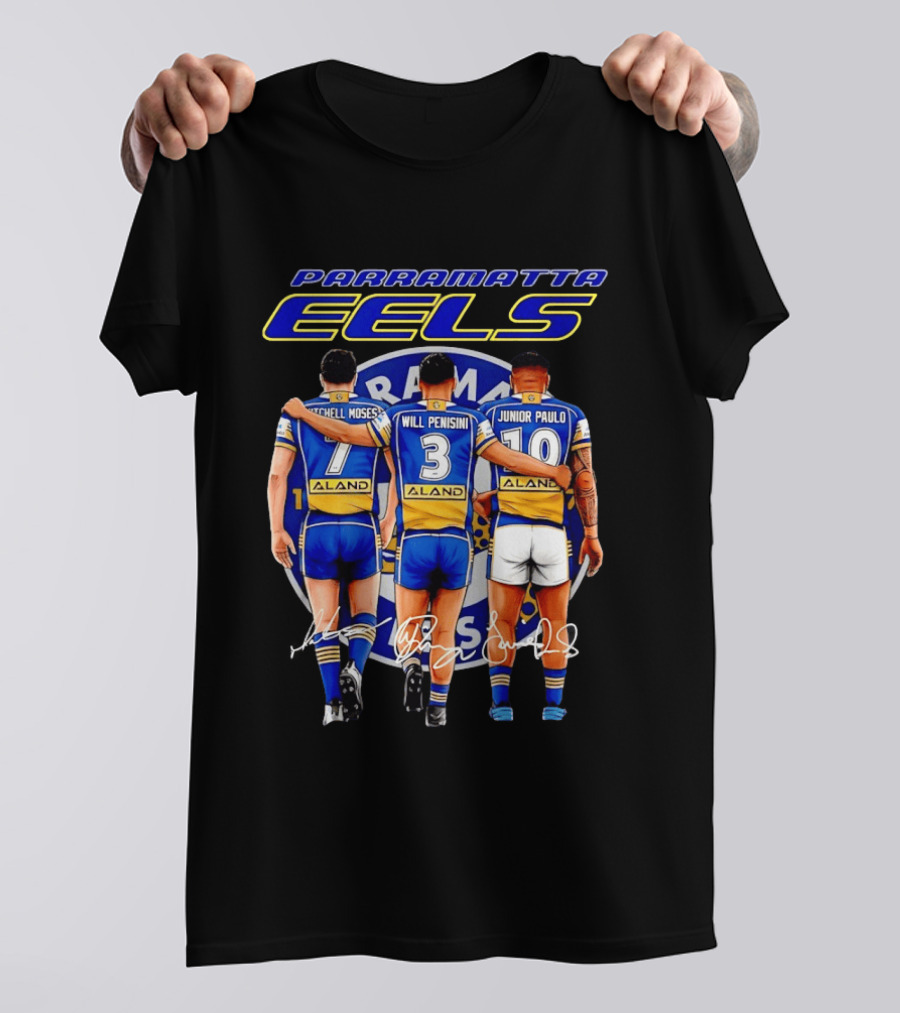 Parramatta Eels Mitchell Moses Will Penisini Junior Paulo Signatures T-Shirt