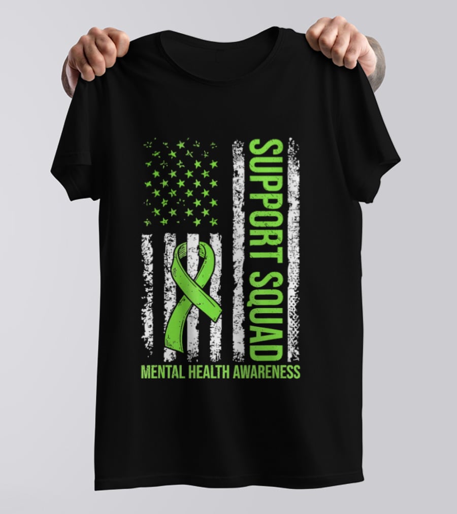 Support Squad US Flag Green Ribbon Mental Health Awareness T-Shirt