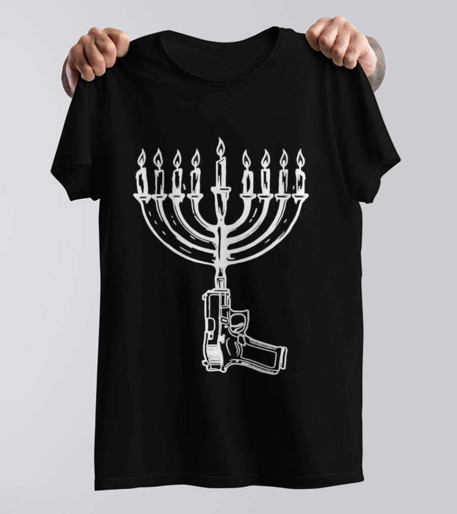 Misfit Patriot Hanukkah Menorah Gun T-Shirt