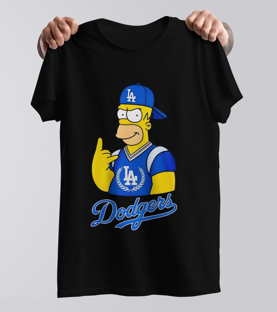 The Simpsons Homer LA Dodgers Rock Hand Gesture Collaboration T-Shirt