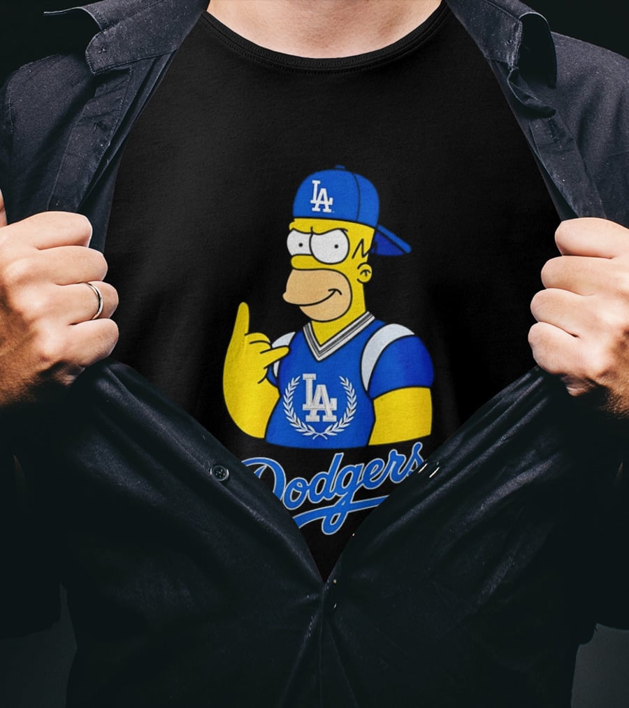 The Simpsons Homer LA Dodgers Rock Hand Gesture Collaboration T-Shirt