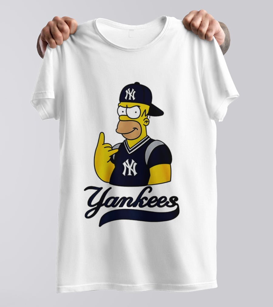 The Simpsons Homer Simpson New York Yankees Baseball Rock Hand Yankees T-Shirt