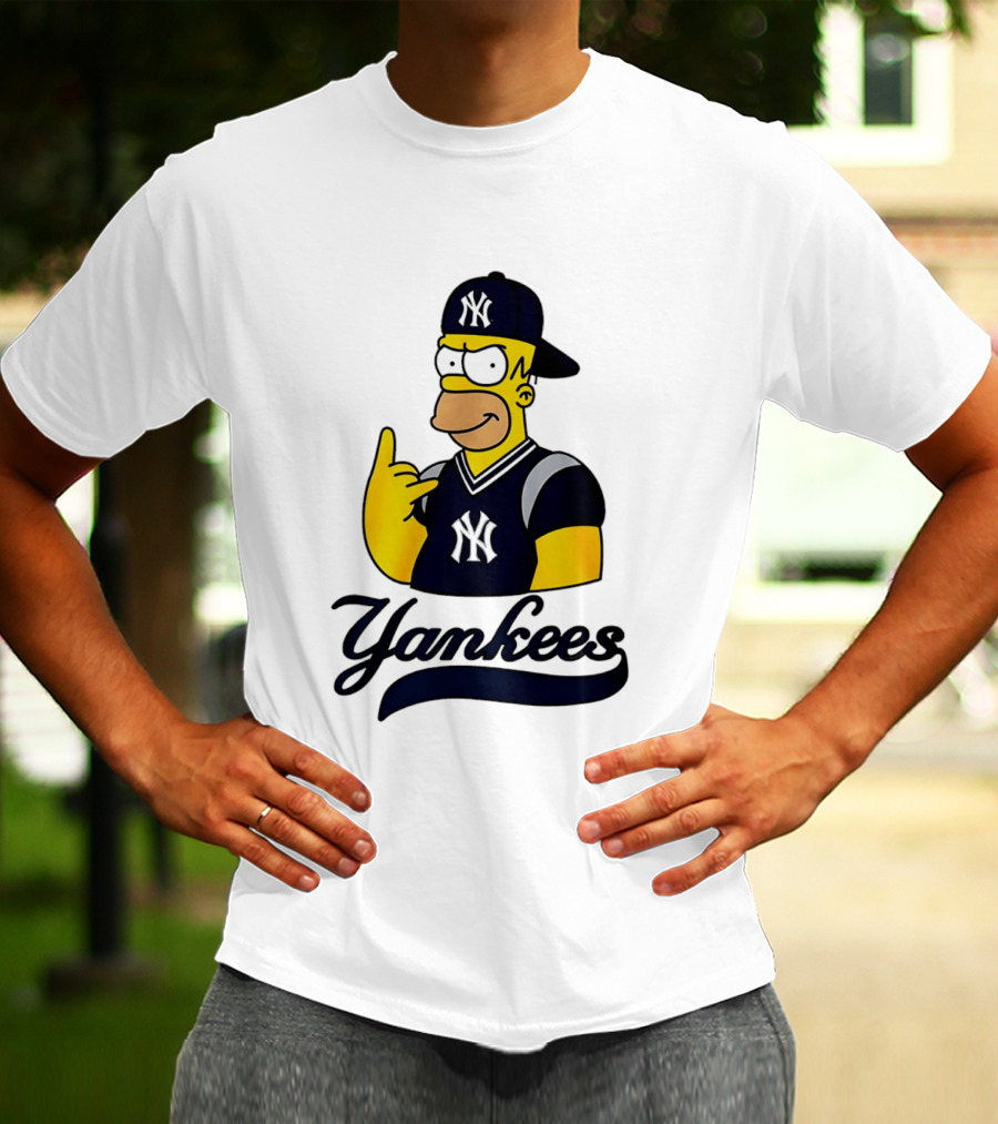 The Simpsons Homer Simpson New York Yankees Baseball Rock Hand Yankees T-Shirt
