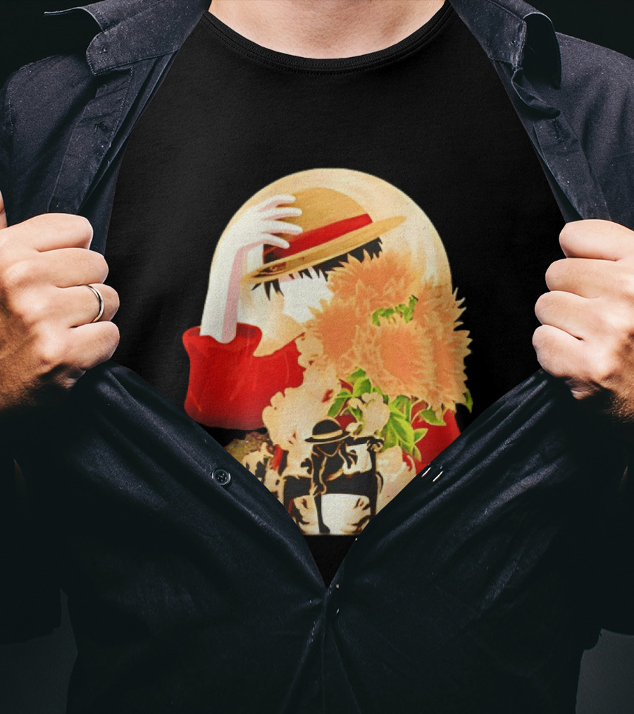 Monkey D. Luffy Red Outfit Straw Hat Sunflower Pirate Adventure T-Shirt