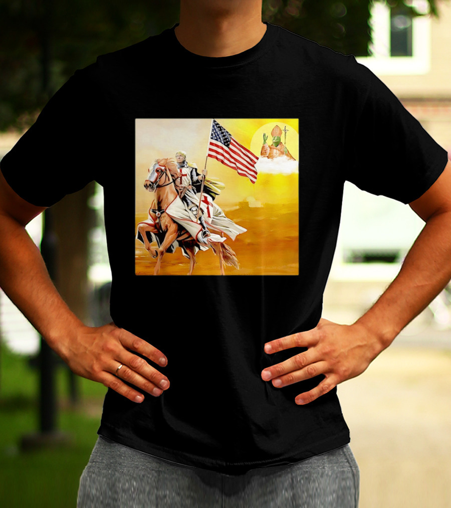 Donald Trump Crusader Knight With American Flag Riding Horse T-Shirt