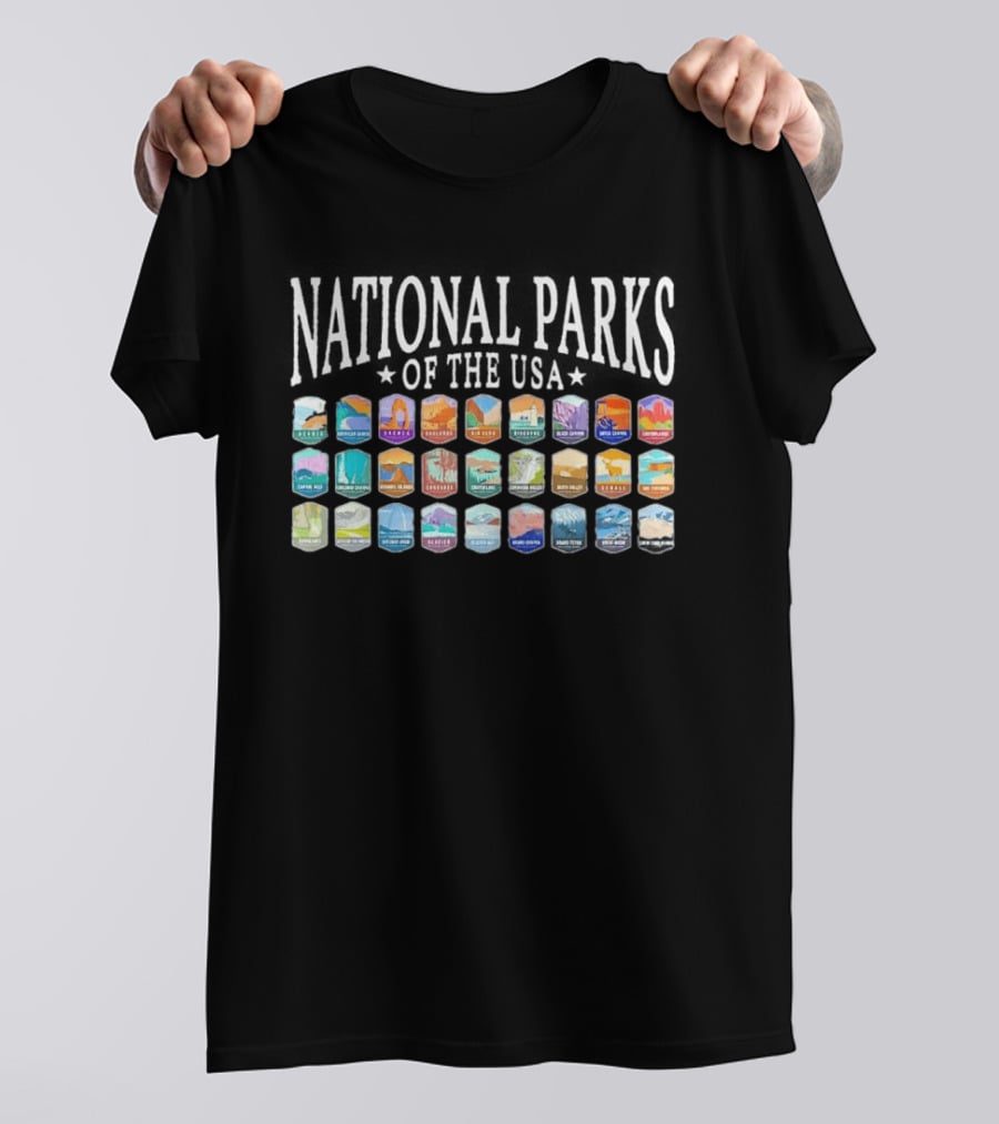 National Parks Of The USA Camping Yosemite Yellowstone Grand Canyon Acadia Badlands Glacier Bryce Canyon Zion T-Shirt