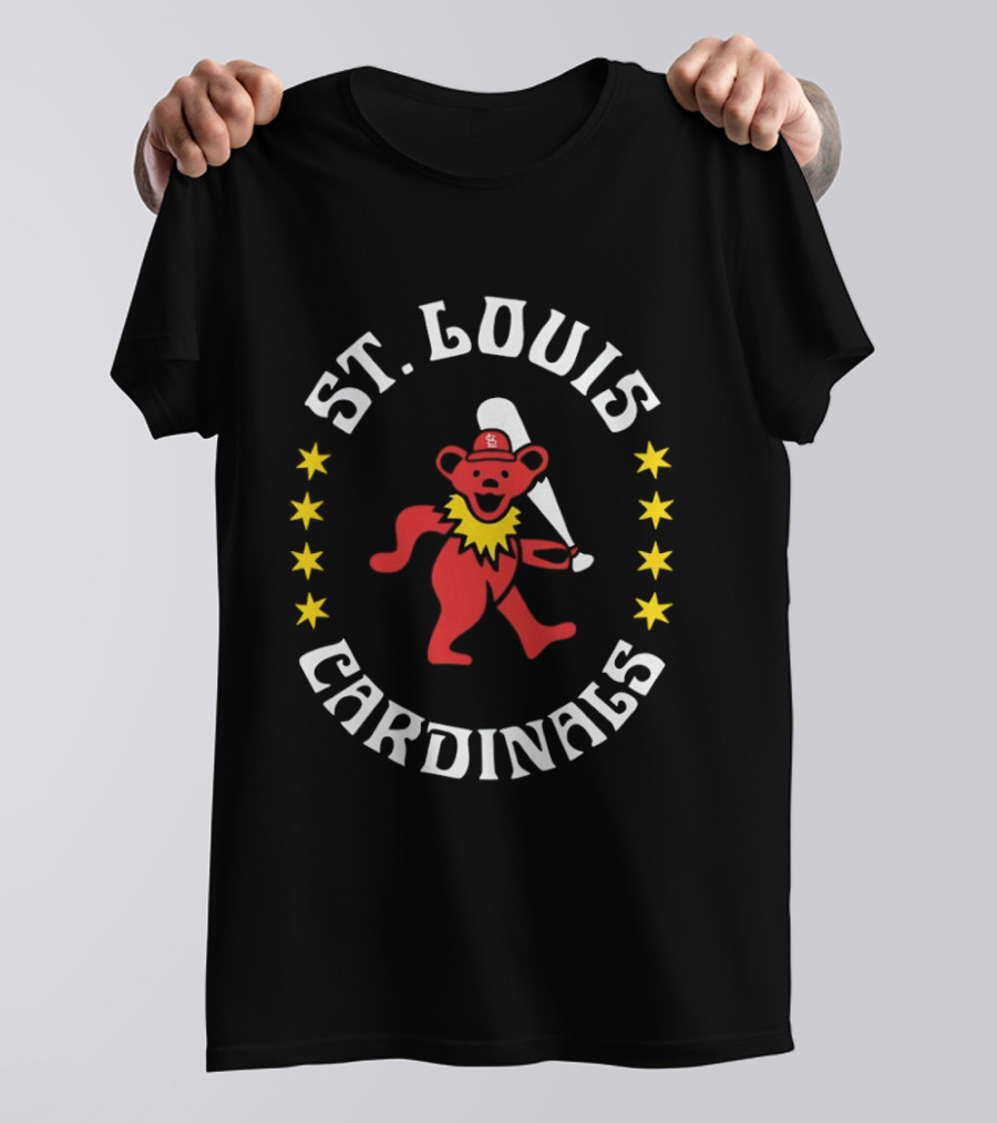 St Louis Cardinals Grateful Dead Bear Baseball Bat Stars T-Shirt