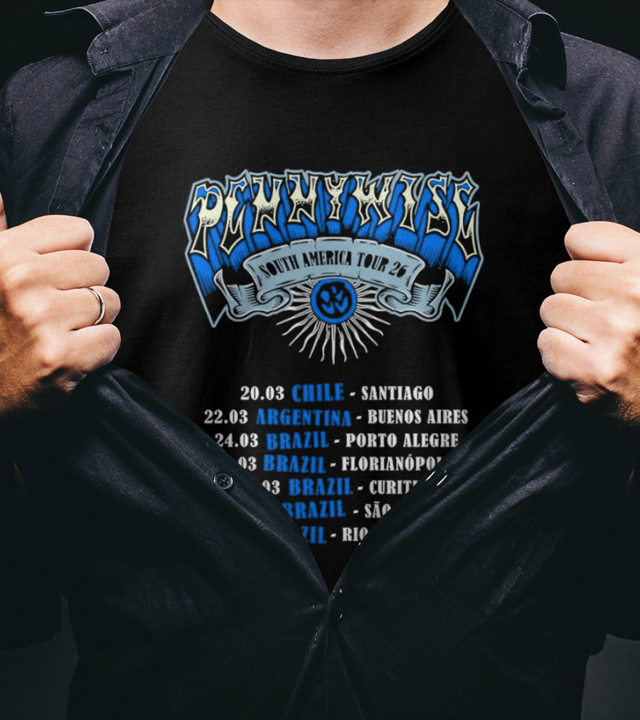 Pennywise South America Tour 2026 Chile Argentina Brazil Santiago Buenos Aires Porto Alegre Florianópolis Curitiba São Paulo Rio De Janeiro T-Shirt