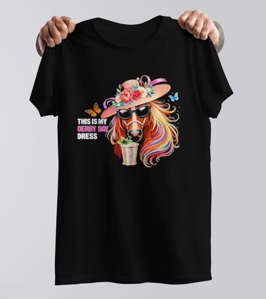 This Is My Derby Day Dress Horse Racing Party Butterfly Rainbow Hat Floral Cocktail T-Shirt