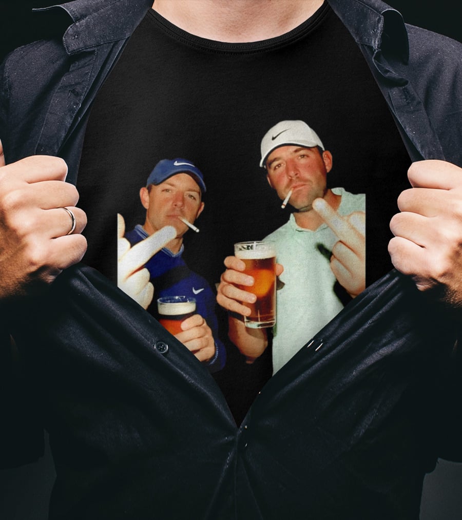 Rory McIlroy Scottie Scheffler Golf Middle Finger Beer Cigarettes T-Shirt