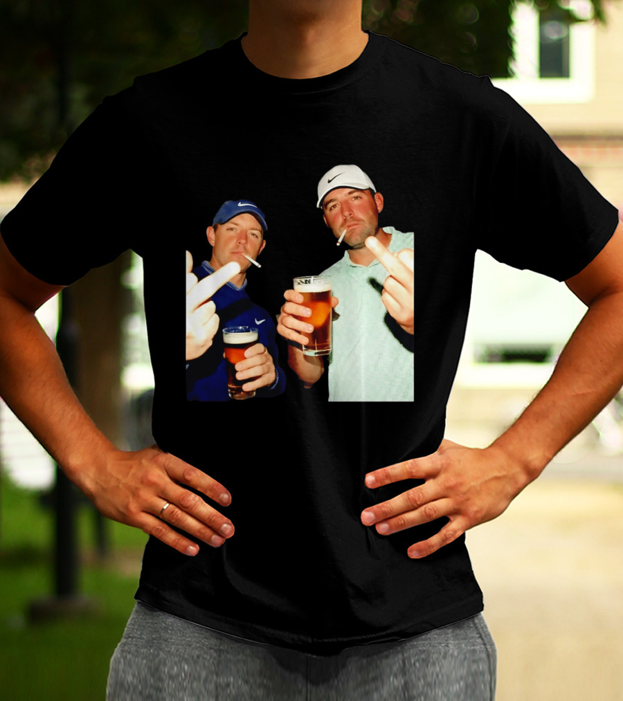 Rory McIlroy Scottie Scheffler Golf Middle Finger Beer Cigarettes T-Shirt