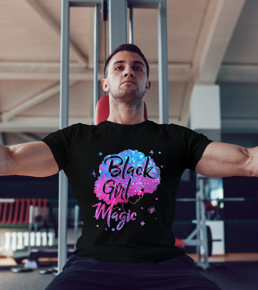 Black Girl Magic Vibrant Neon Glitter Afro T-Shirt