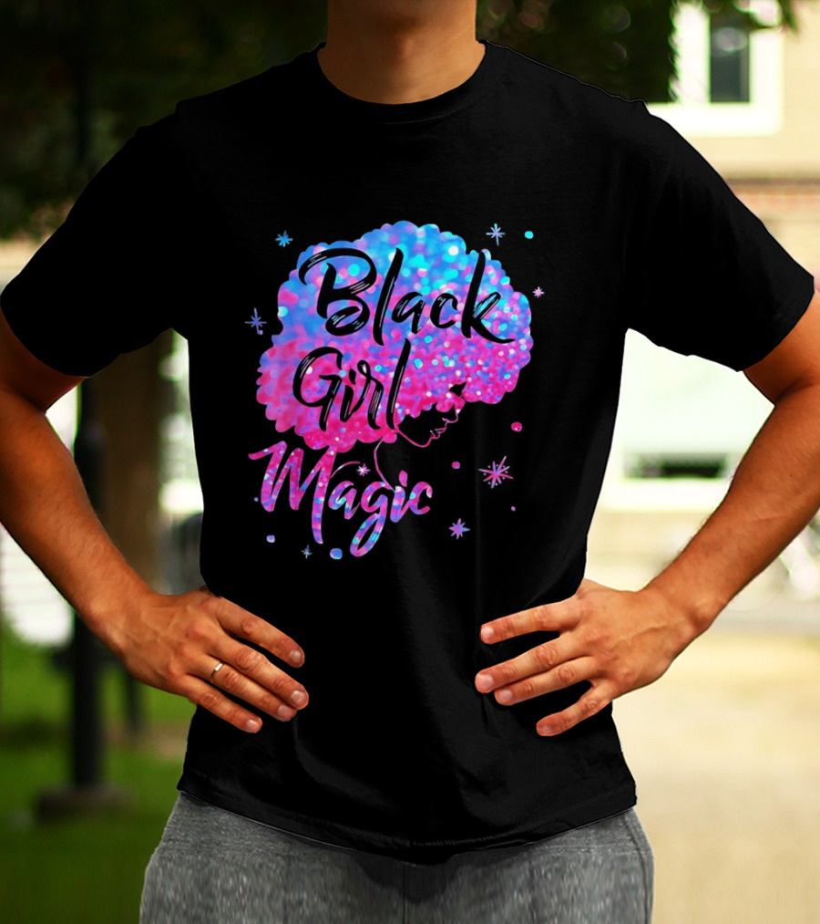 Black Girl Magic Vibrant Neon Glitter Afro T-Shirt