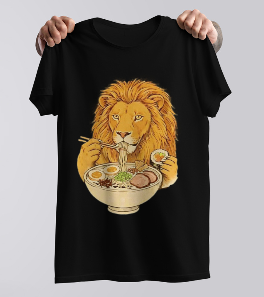 King Lion Eating Ramen Noodles With Sushi Meme T-Shirt
