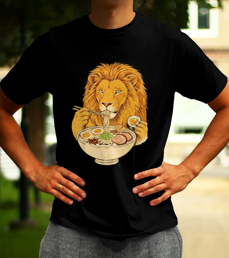 King Lion Eating Ramen Noodles With Sushi Meme T-Shirt