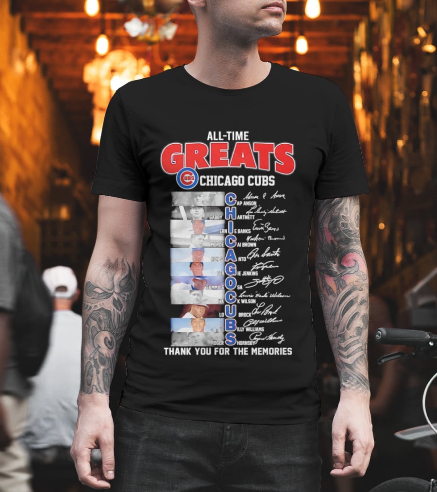 Chicago Cubs All Time Greats Legends And Signatures Thank You For The Memories T-Shirt