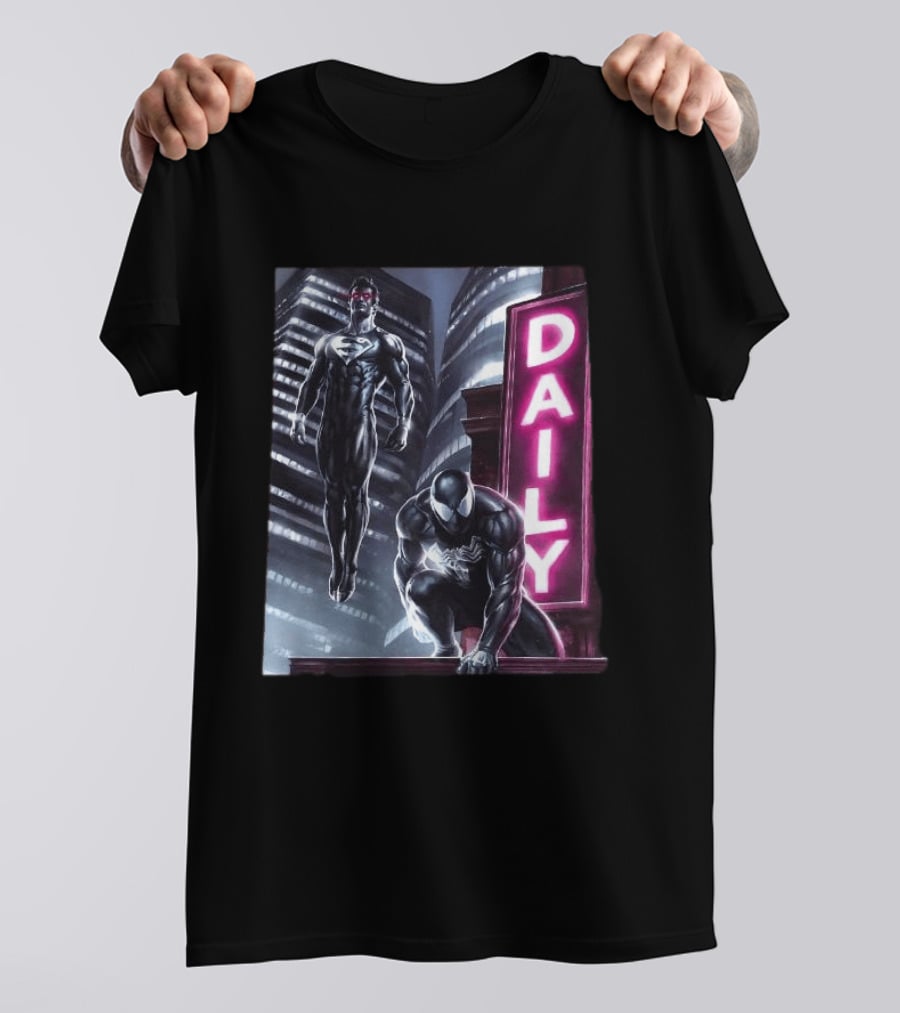 Superman Spider Man Back In Black Daily Planet Superhero T-Shirt