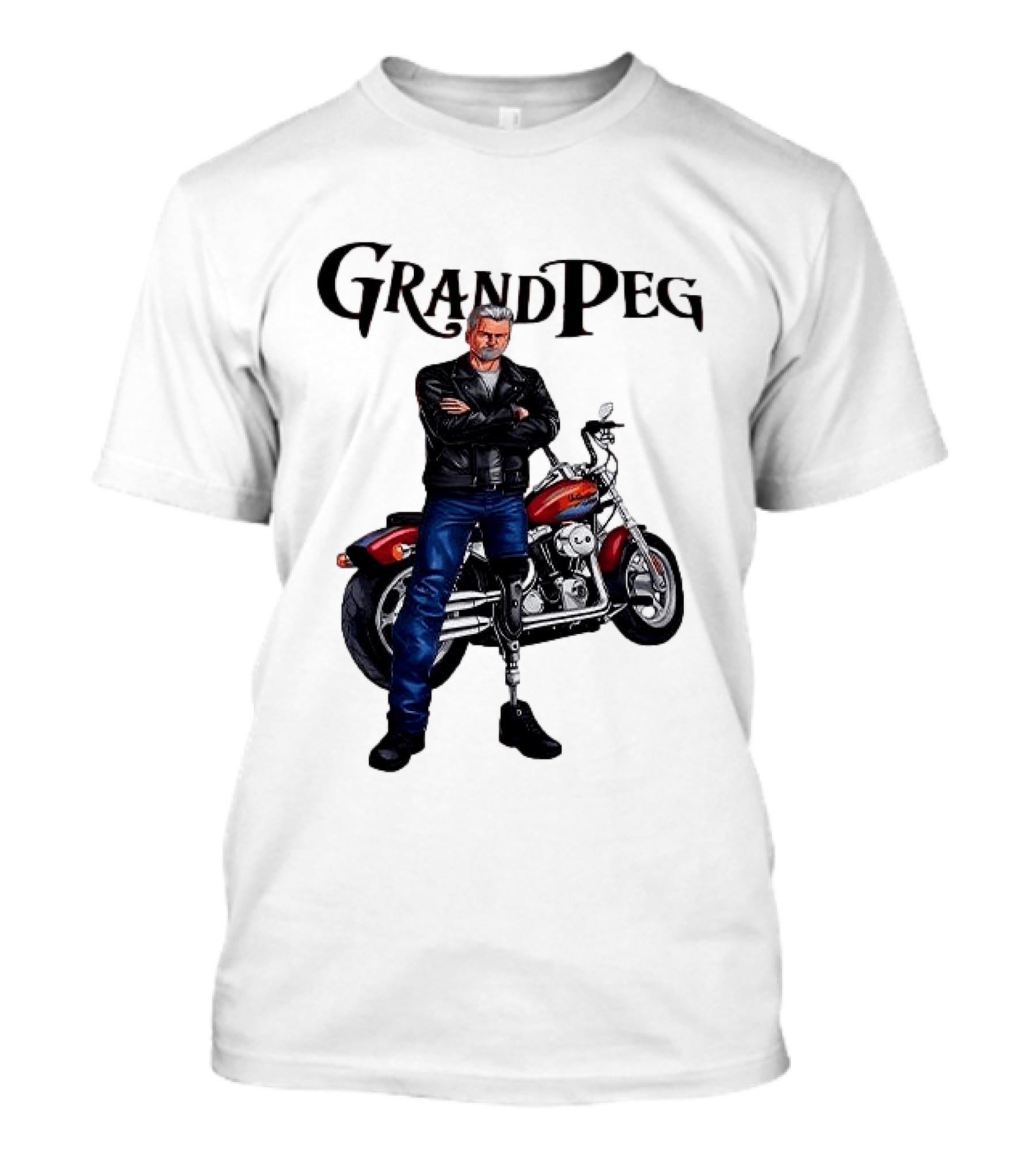 Grand Peg Biker With Motorcycle And Leather Jacket T-Shirt