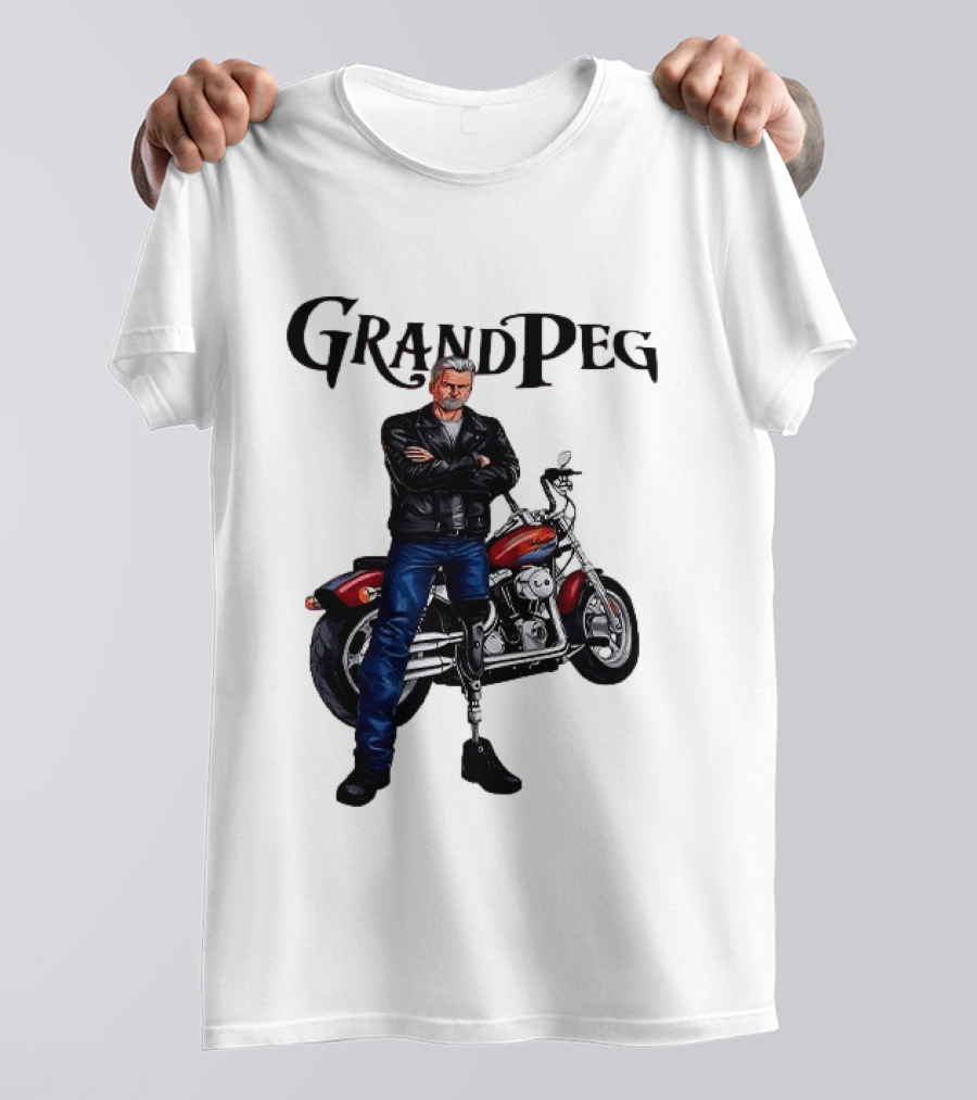 Grand Peg Biker With Motorcycle And Leather Jacket T-Shirt