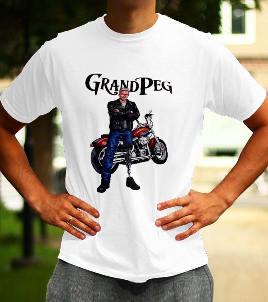 Grand Peg Biker With Motorcycle And Leather Jacket T-Shirt
