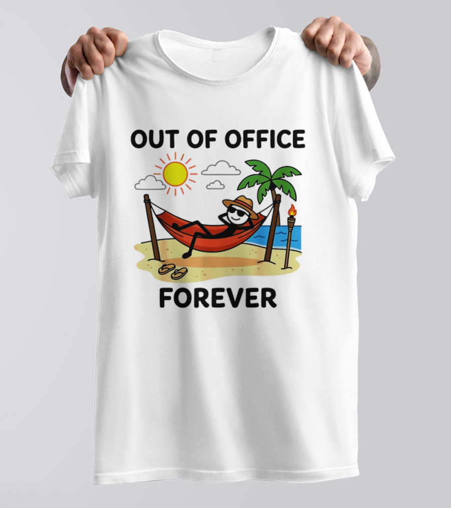 Out Of Office Forever Stick Figure In Hammock On Beach Vacation T-Shirt