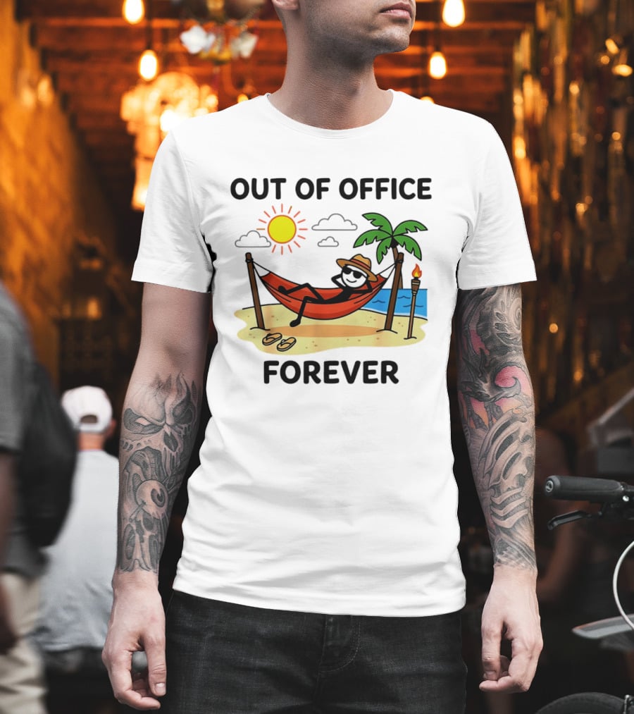 Out Of Office Forever Stick Figure In Hammock On Beach Vacation T-Shirt