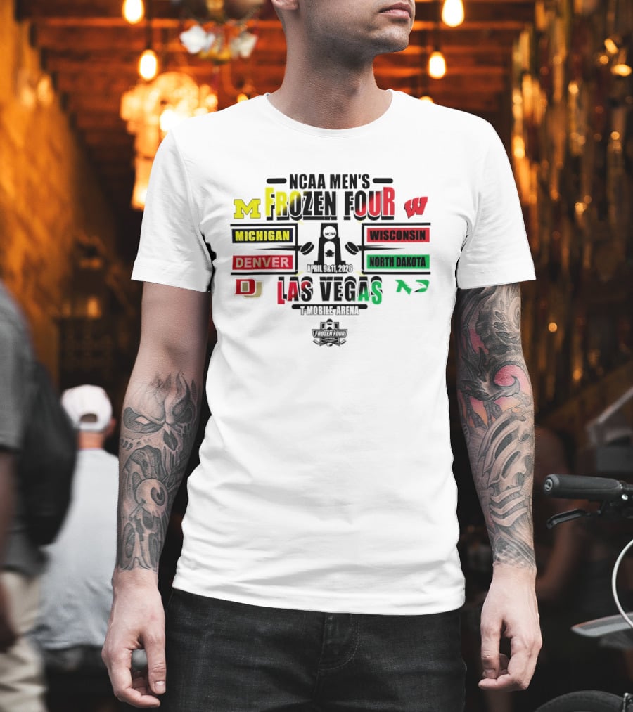 NCAA Men's Frozen Four 2026 Michigan Wisconsin Denver North Dakota Las Vegas Hockey Championship T-Shirt