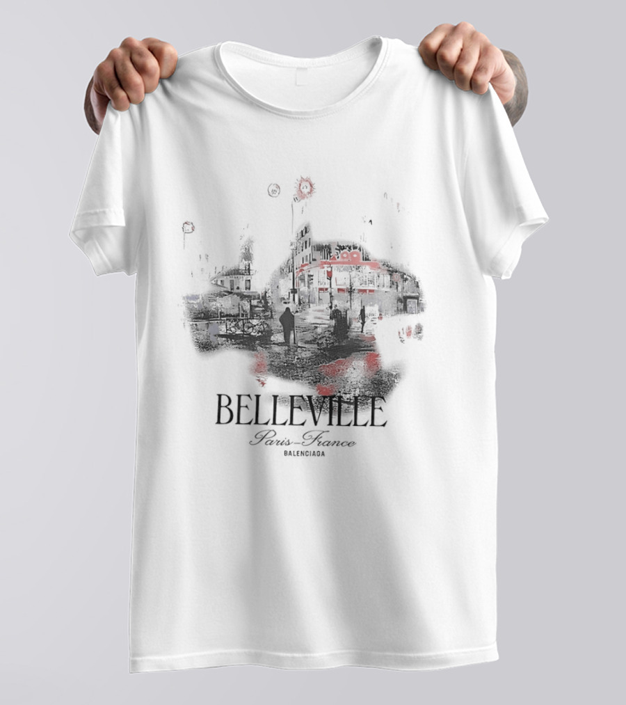 Belleville Paris France Travel Souvenir Vintage Style Depiction T-Shirt