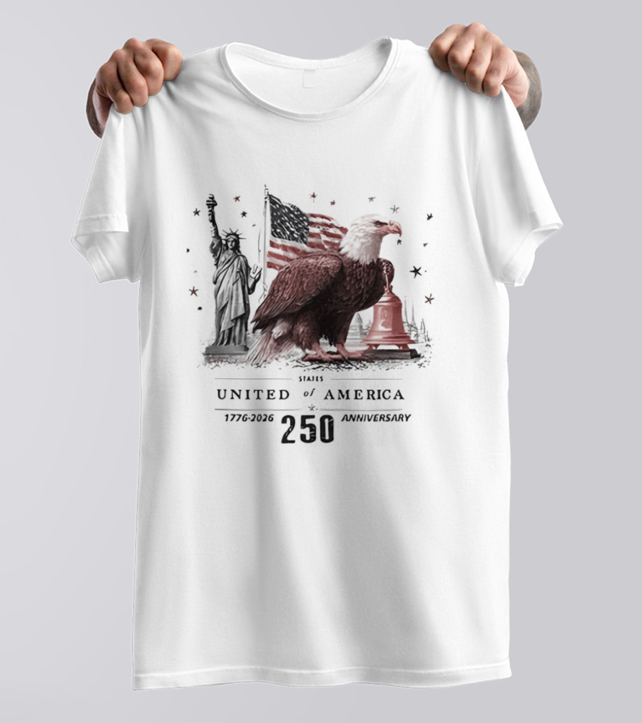 United States Of America 250 Anniversary Statue Of Liberty Eagle Bell T-Shirt