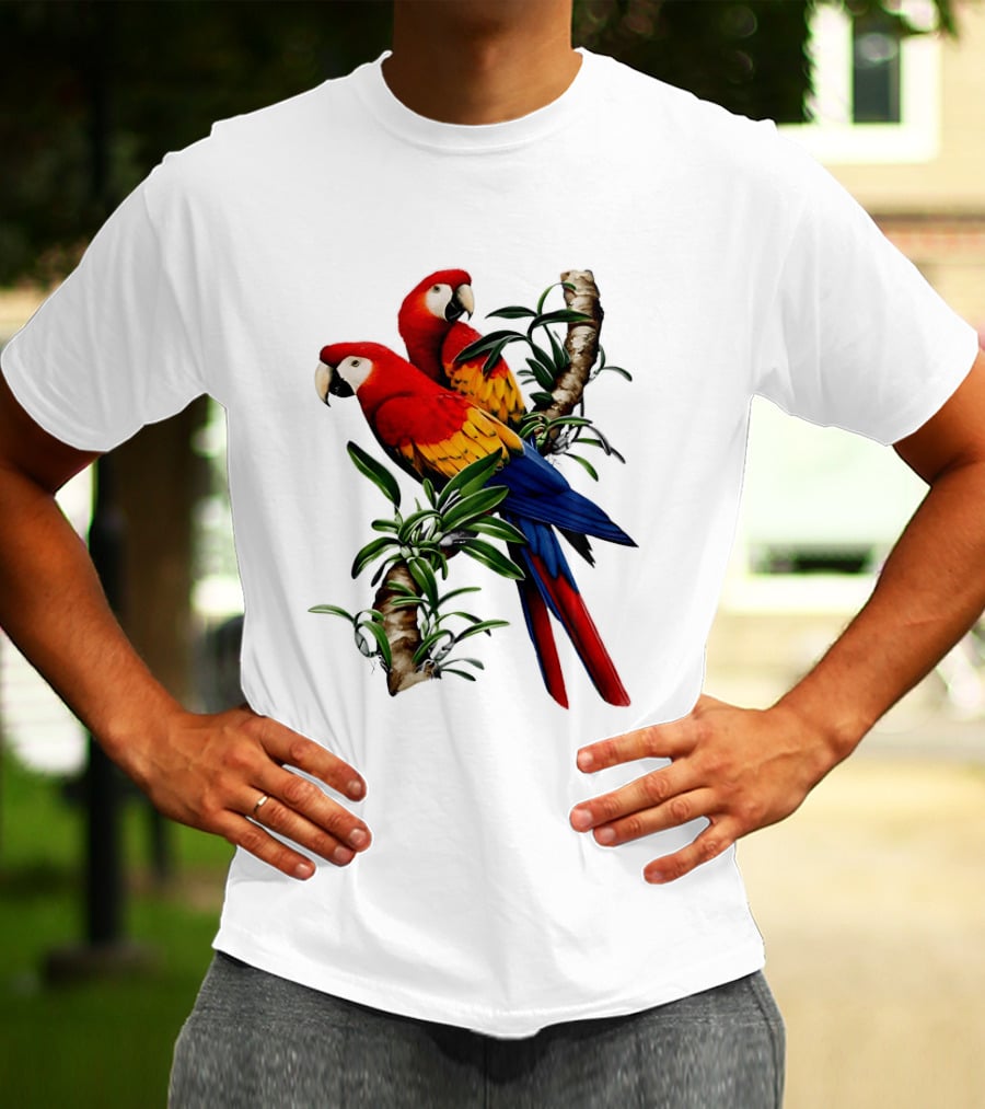 Parrot On Bret's Scarlet Macaw Tropical Branches T-Shirt