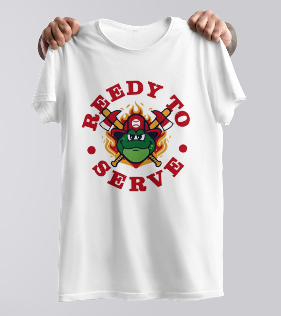 Reedy To Serve Reedy Rip'it The Frog Greenville Drive Baseball Firefighter T-Shirt