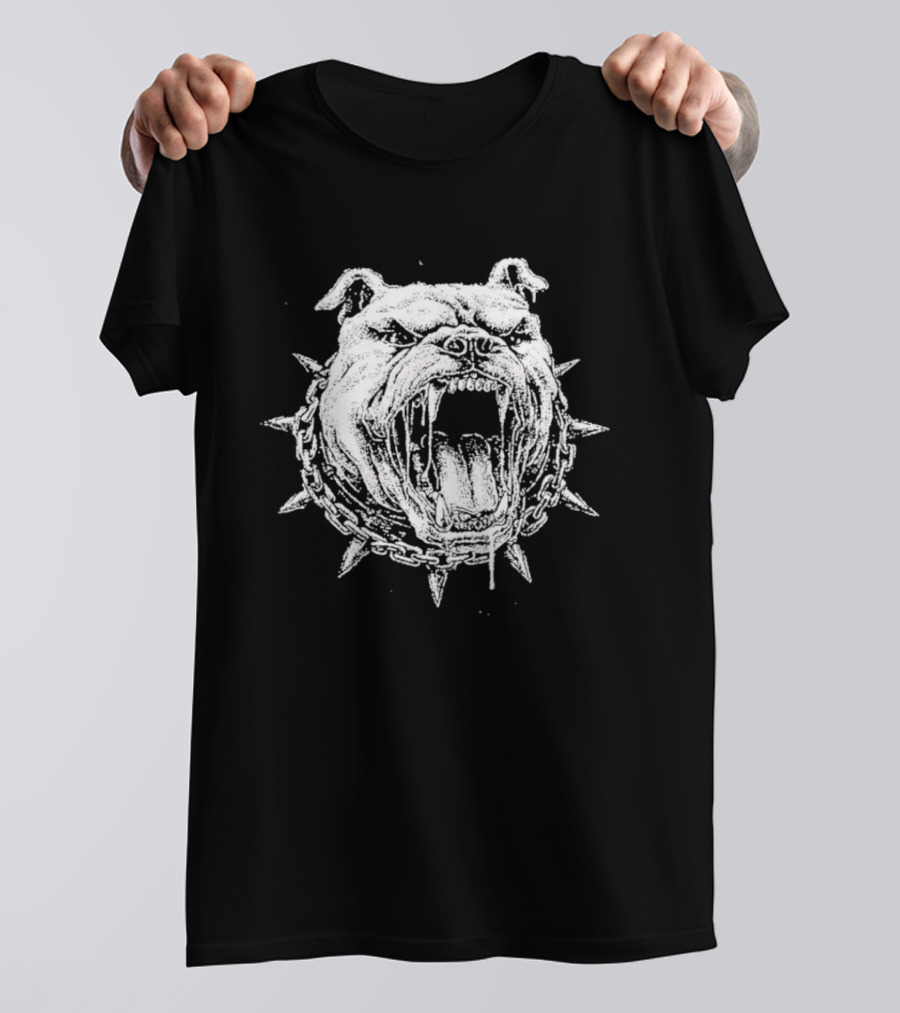 Aggressive Bulldog Head Spiked Collar Fierce Canine T-Shirt