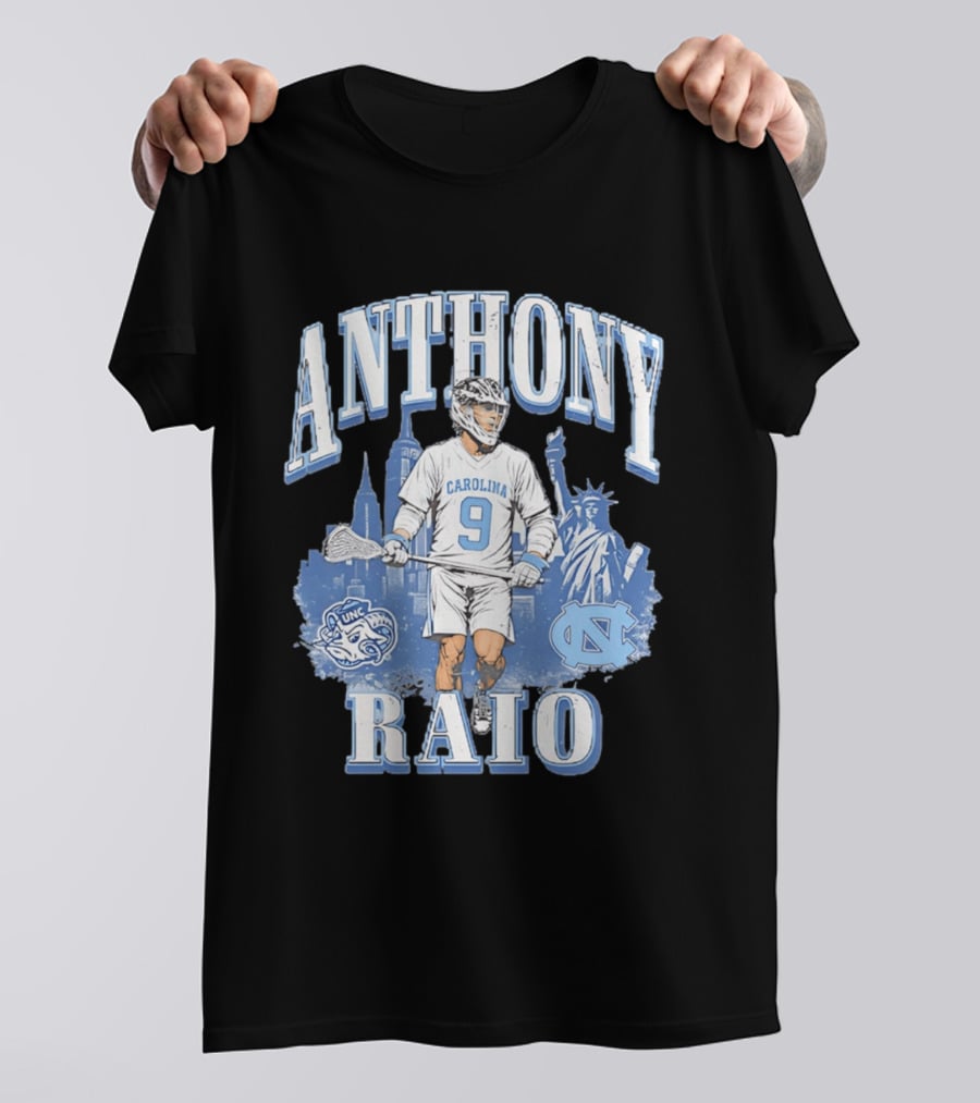Anthony Raio Carolina 9 Lacrosse UNC Skyline Statue NYC T-Shirt
