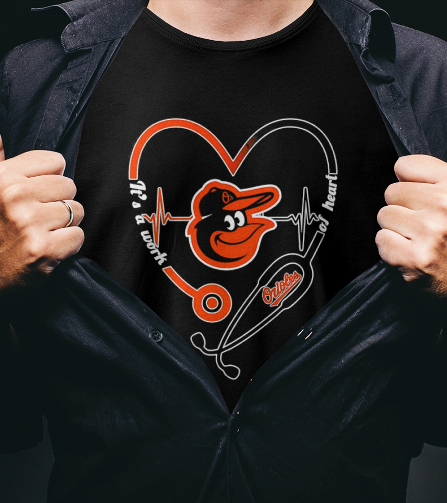 Baltimore Orioles Heartbeat Stethoscope Work Of Heart T-Shirt