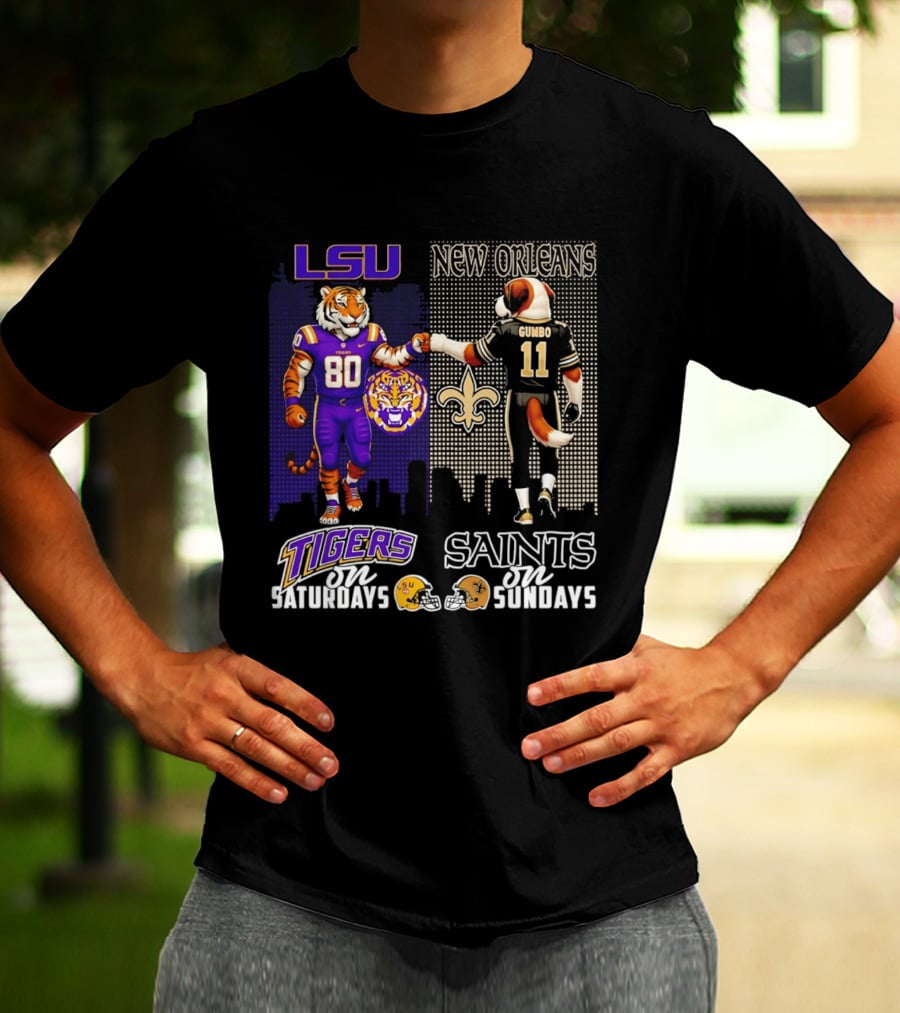 LSU Tigers And New Orleans Saints Football Saturdays And Sundays With City Skyline T-Shirt